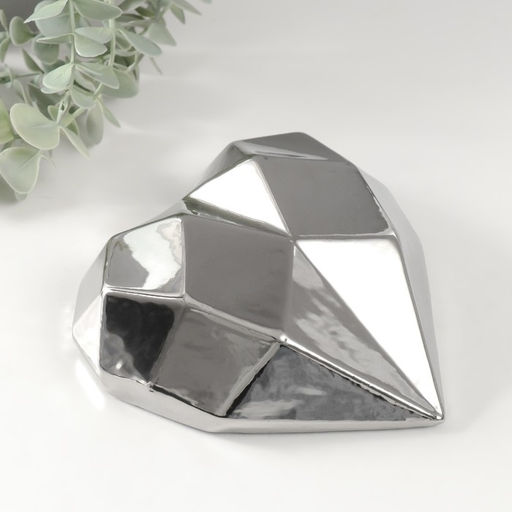 Фигурка керамика Сердце 3D грани, серебро, 15?15?5 см