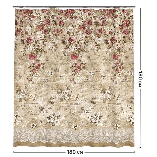 Штора для ванной комнаты, полиэстер, 180*180 см, VINTAGE FLOWERS, шт - Valiant фото 2
