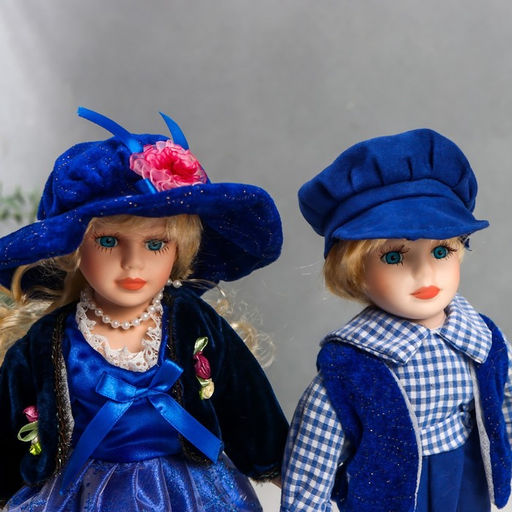 Набор кукол коллекционных «Лена и Сергей в ярко-синих нарядах», 2 шт., 30 см