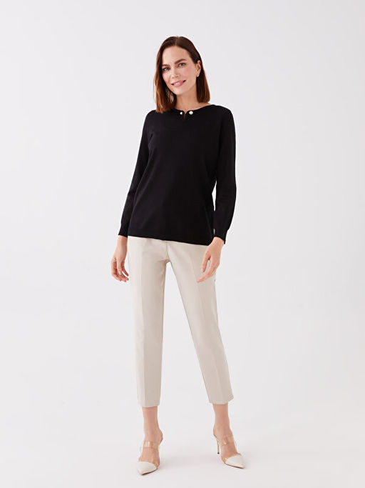 Bisiklet Yaka D?z Uzun Kollu Kad?n Triko Kazak