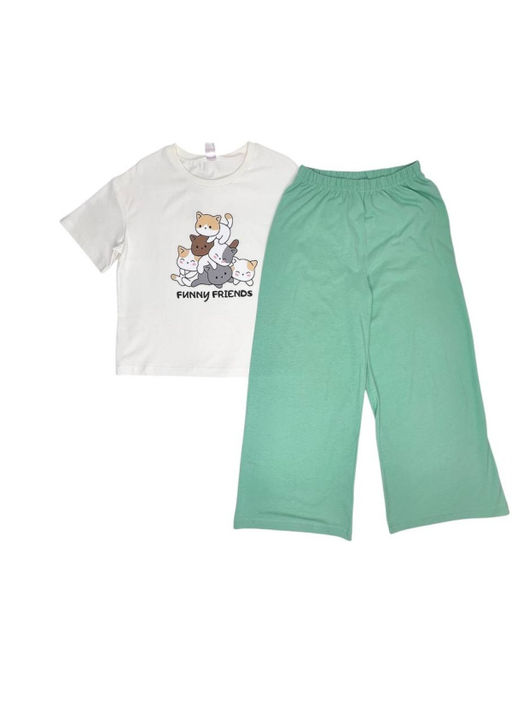 CRB wear / CWJG 50225-21K Пижама для девочки (футболка, брюки), Экрю/ex. Cherubino