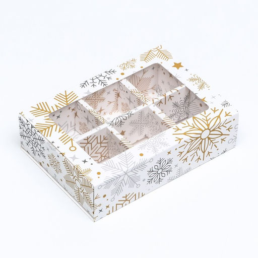 Цена за 2 шт. Коробка под 6 конфет новогодняя «Снежинки», 13.5×9.5×3.5 см