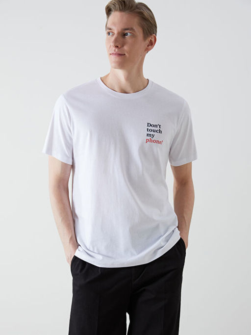 Bisiklet Yaka K?sa Kollu Bask?l? Penye Erkek Ti??rt