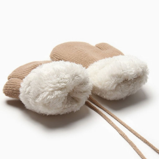 Варежки детские на иск.меху MINAKU с отворотом 15 см беж фото 3