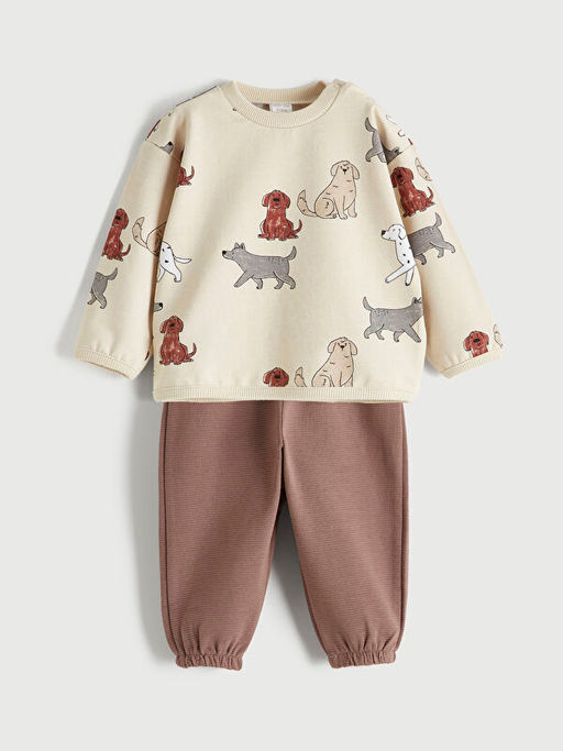 Bask?l? Erkek Bebek Sweatshirt ve E?ofman Alt?