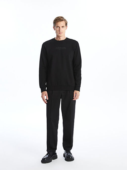 Bisiklet Yaka Bask?l? Erkek Kal?n Sweatshirt