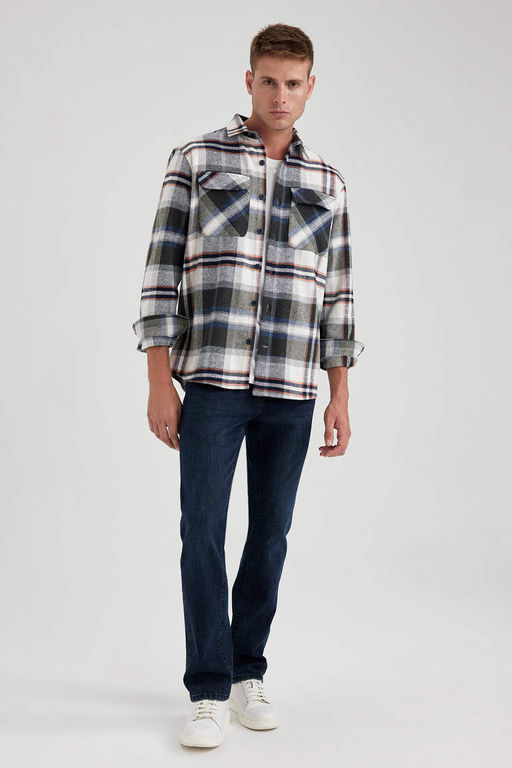 Рубашка Relax Fit с воротником-поло Lumberjack и длинными рукавами - Defacto фото 2