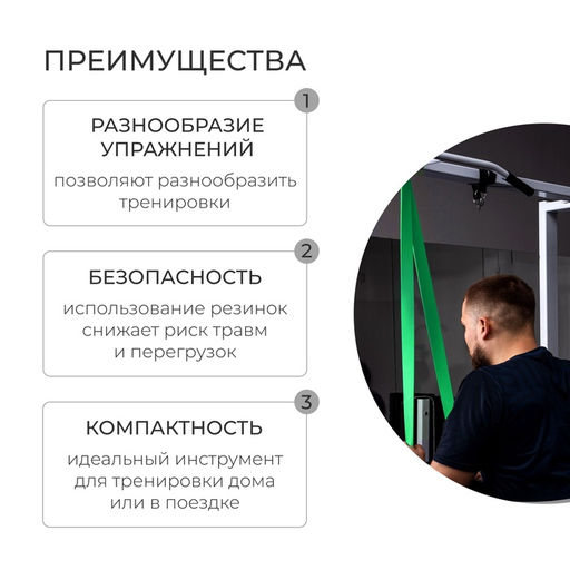 Эспандер ленточный многофункциональный ONLYTOP, 208х1,3х0,5 см, 2-15 кг, цвет зелёный