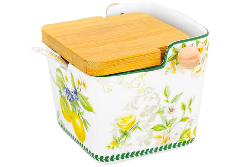 Банка для сыпучих продуктов 300 мл 12*9,5*9 см Лимоны с откидной бамбук.крышкой NEW BONE CHINA - Elan gallery фото 4