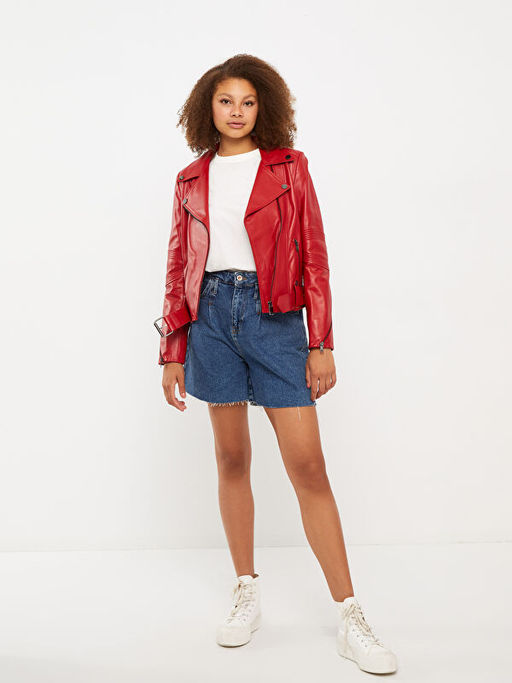 Ceket Yaka D?z Uzun Kollu Kad?n Deri Mont - Waikiki фото 3