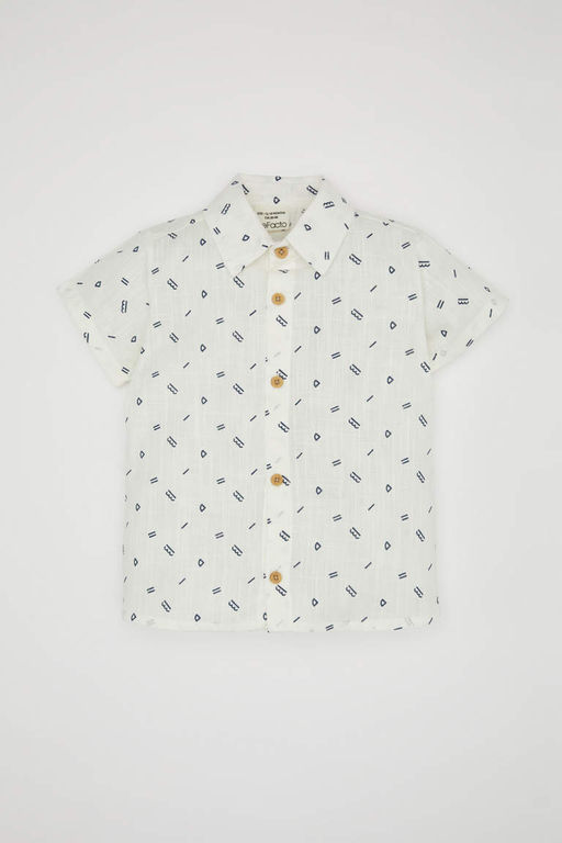 Расклешенная рубашка из поплина с короткими рукавами для маленьких мальчиков