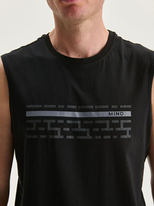 Bisiklet Yaka Bask?l? Penye Erkek Kolsuz Ti??rt