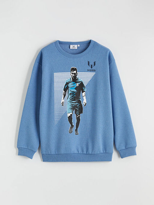 Messi Bask?l? Erkek ?ocuk Kal?n Sweatshirt