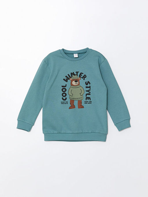Bisiklet Yaka Uzun Kollu Bask?l? Erkek Bebek Sweatshirt