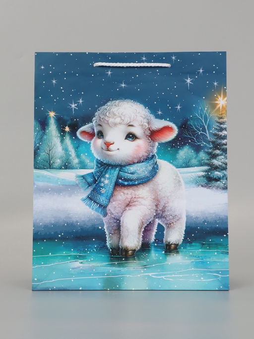 Цена за 2 шт. Пакет подарочный «Барашек в голубом шарфе», 26×12×32 см