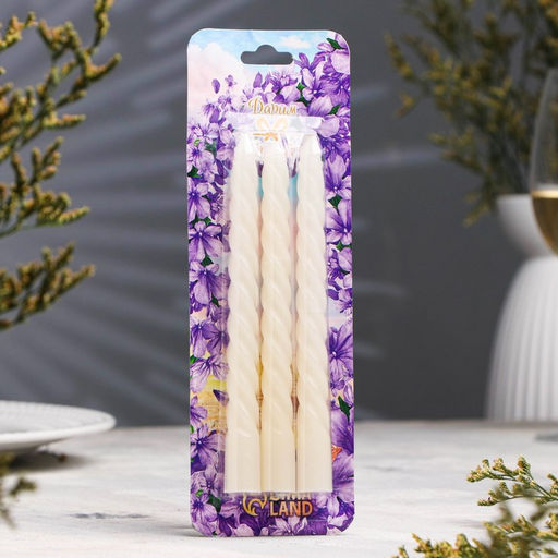 Цена за 3 шт. Набор свечей витых, 1.5×15 см, 3 шт., белый блистер
