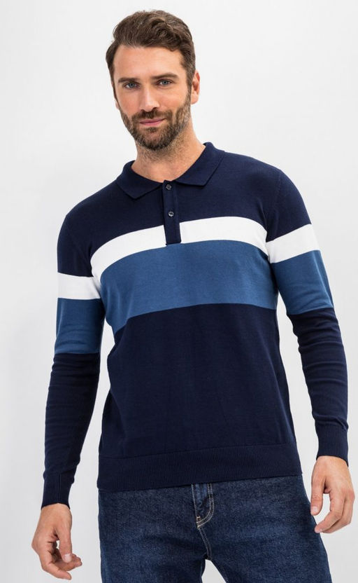 Джемпер мужской с отложным воротником и планкой на пуговицах F221-15-22021A тёмно-синий - Fine joyce фото 8