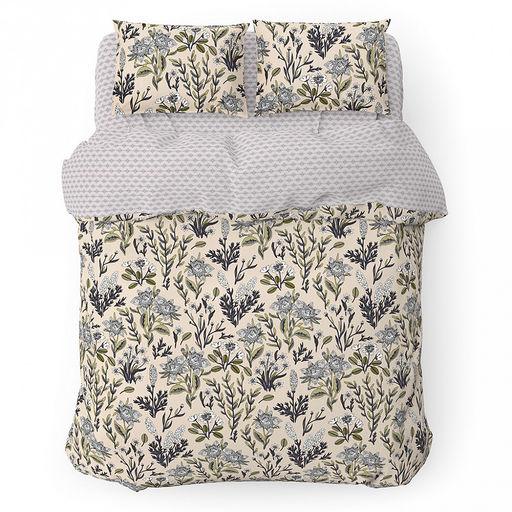 Постельное белье, комплект 1,5 спальный "Сон-трава", 4 предмета: пододеяльник на пуговицах 145х215см, простыня 150х220см, 2 наволочки 70х70см, поплин 115г/м2, хлопок 100%, упаковка "классическая" ПВХ 32х41см, "Домашняя мода" (Россия)