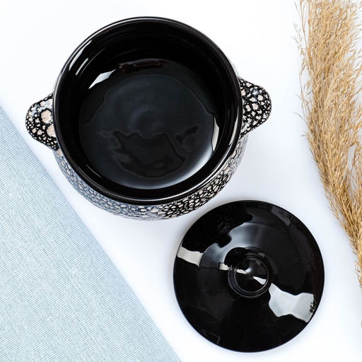 Горшочек для запекания Борисовская керамика «Мрамор», 650 мл, 12.5×12.5 см, чёрный