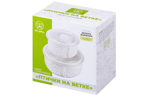 Набор салатников 2 пр. 250 мл 10,5*10,5*6 см + 550 мл 13*13*6,5 см "Птички на ветке" с пласт.крышк