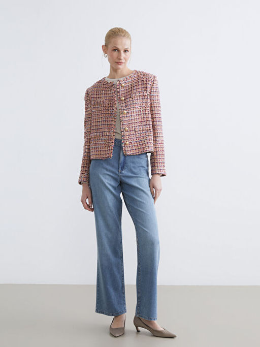 Bisiklet Yaka Ekose Kad?n T?vit Ceket