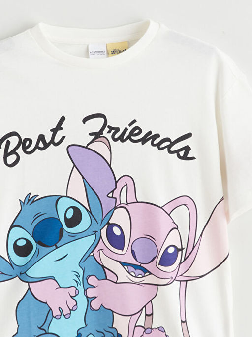 Bisiklet Yaka Stitch ve Angel Bask?l? K?z ?ocuk Ti??rt