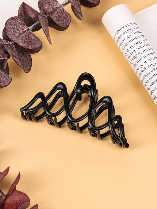 Цена за 6 шт. Крабик для волос «Джина», волны, 7 см, чёрный