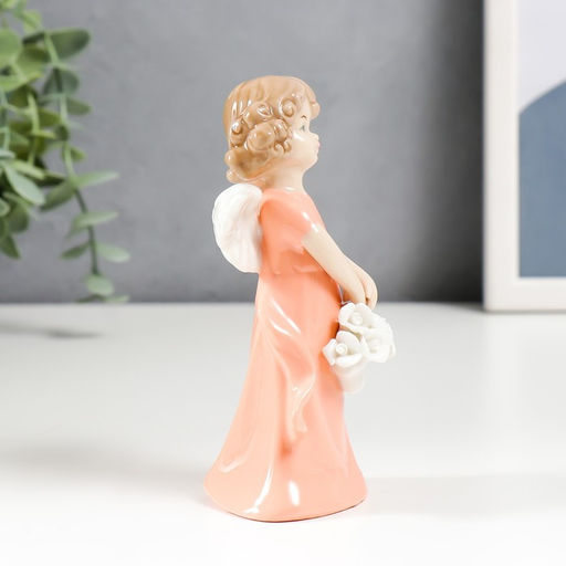 Фигурка керамика «Ангелочек-девочка с корзинкой белых роз», 14×5×8 см, МИКС