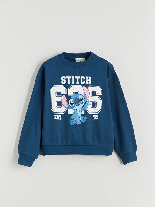 Stitch Bask?l? K?z ?ocuk Sweatshirt ve E?ofman Alt
