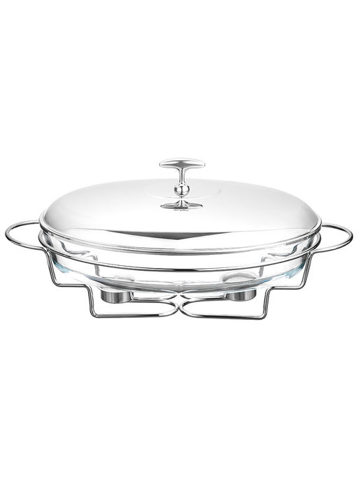 Мармит 3 л 43,5*24,5*19 см "Овальный" с крышкой из нержавеющей стали, на подставке, стекло