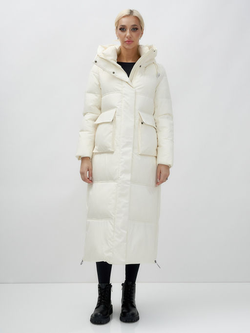 Пальто утепленное стеганное зимнее с капюшоном женское бежевого цвета 9602B - Mtforce фото 3
