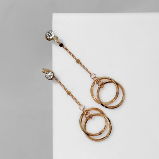 Серьги висячие Цепь с кругом, цвет белый в золоте, 5.5 см