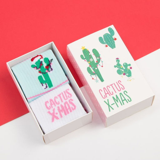 Носки женские новогодние «Кактусы» размер 36-40 (23-25 см), набор 2 пары