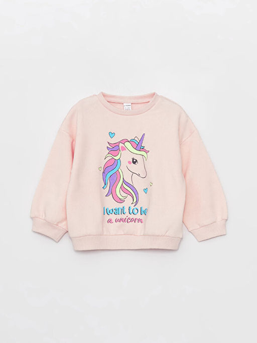 Bisiklet Yaka Uzun Kollu Bask?l? K?z Bebek Sweatshirt