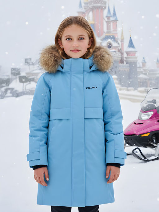Парка зимняя подростковая для девочки с капюшоном и мехом бирюзового цвета 9534Br