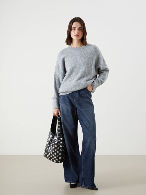 Bisiklet Yaka Oversize Kad?n Triko Kazak