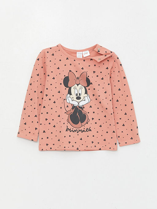 Bisiklet Yaka Minnie Mouse Bask?l? K?z Bebek Pijama Tak?m?