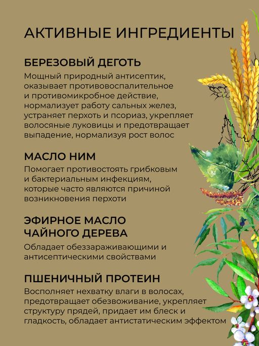Шампунь дегтярный Против перхоти с бактерицидным и противомикробным действием SIBERINA