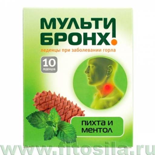 Мульти-Бронх растительные пастилки со вкусом пихта с ментолом , 10 шт. х 3250 мг (при заболевании го