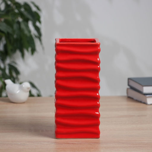 Ваза для цветов «Тьяго» полосы, 19×9 см, керамика, красная