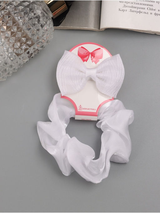 Цена за 6 шт. Набор для волос «Школьница», резинка 10 см, зажим 6.5 см, полоски, белый