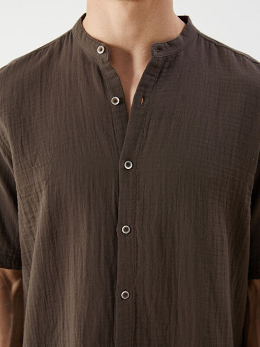 Regular Fit Hakim Yaka K?sa Kollu M?slin Erkek G?mlek