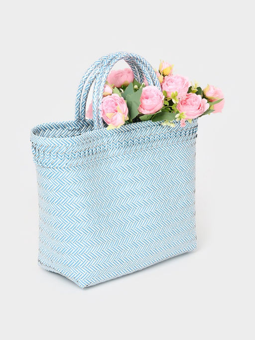 Сумка плетёная, 30×15×35 см, пластик, бело-голубая