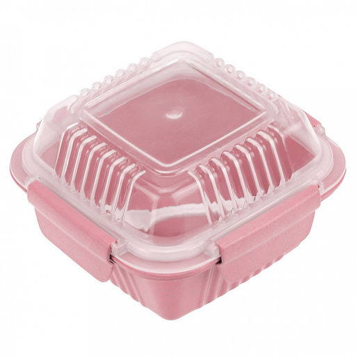 Ланч-бокс для продуктов пластмассовый Эко дом 0,55л, 14х14см h8,5см, с ложкой 13см, крышка прозрачная, с клипсами, с уплотнителем, цвета в ассортименте: бежевый, розовый, голубой (Китай) Пластик с добавлением пшеничных волокон. - Домашняя мода фото 8