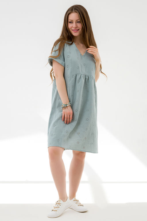 Летнее платье с вышивкой мята - Odis фото 2