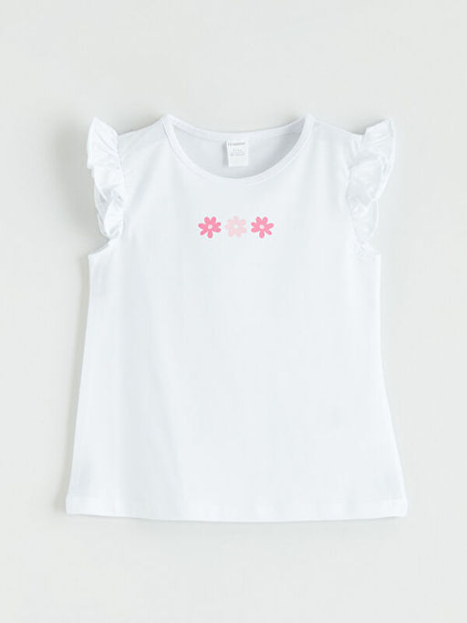 Bisiklet Yaka Bask?l? K?z ?ocuk Ti??rt