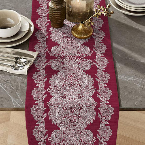 Дорожка столовая, сервировочная 50х150см "Кружева" бордо, хлопок "Премиум" 236г/м2, упаковка классическая 28х41см, "Домашняя мода" (Россия)