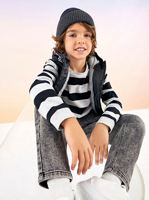 Bisiklet Yaka ?izgili Uzun Kollu Erkek ?ocuk Ti??rt - Waikiki фото 3