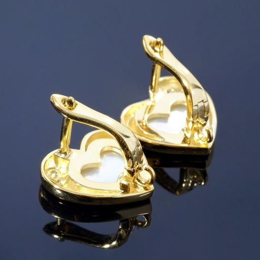 Швензы родированные «Перламутр» сердце, цвет белый в золоте