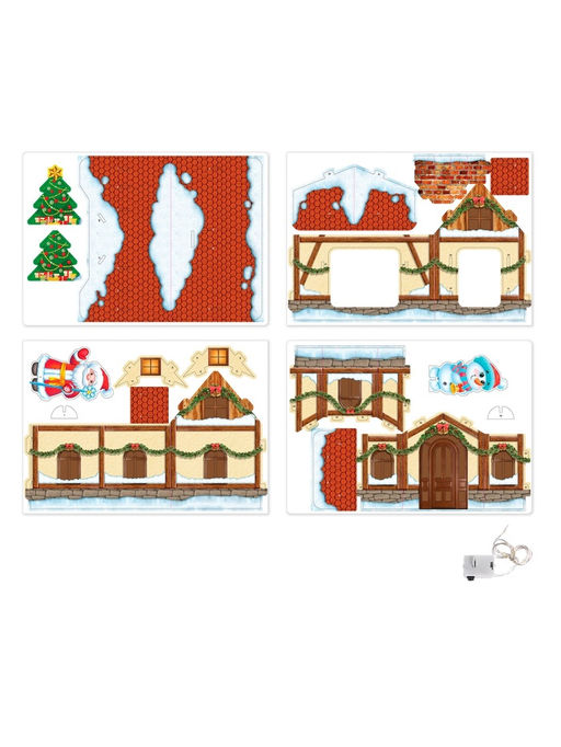 Уценка Конструктор из пенокартона 3D Новогодние чудеса, домик - ночник, 18 деталей